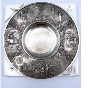 BMF Zinn 95% Pewter Collector Plate West Germany Village Life Relief 9.5 inch